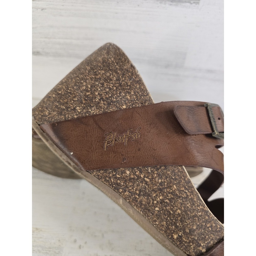 Blowfish Malibu Womens Brown Faux Leather Strappy Buckle Cork Wedge Sandals - Picture 11 of 11